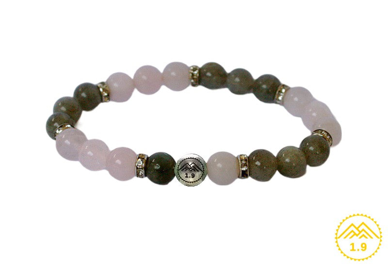 Bracelet femme en labradorite et quartz rose avec strass argent