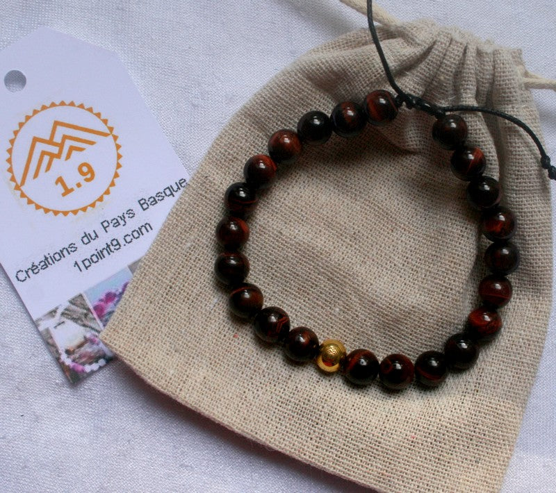 Bracelet shamballa Oeil de taureau Perles acier doré 1.9 (oeil de tigre rouge)