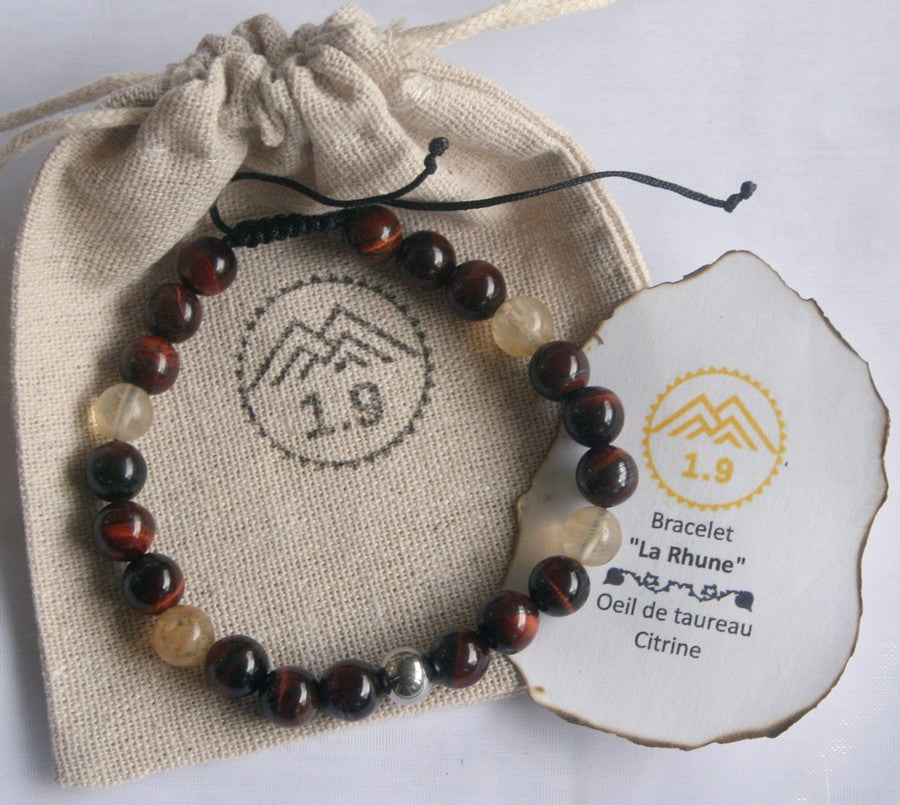 idée cadeau bracelet homme jaune et marron Oeil de taureau et citrine de la marque 1point9