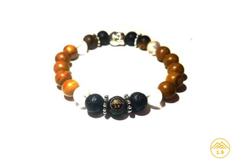 Bracelet Bouddha homme ancrage Oeil de tigre Agate marron cristal de roche Gautama
