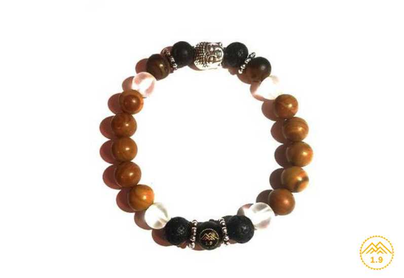 Bracelet Bouddha méditation ancrage Oeil de tigre Agate marron cristal de roche Gautama