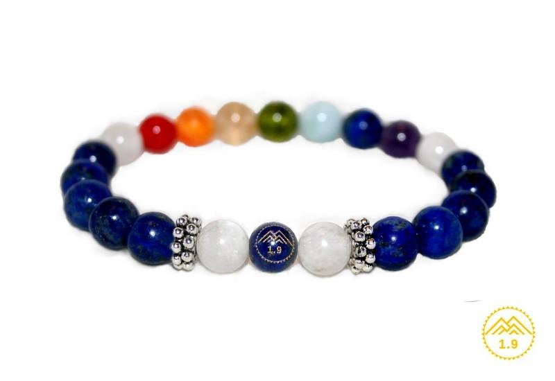 bracelet chakras femme en pierres véritables de lapiz lazuli et pierre de lune 1.9