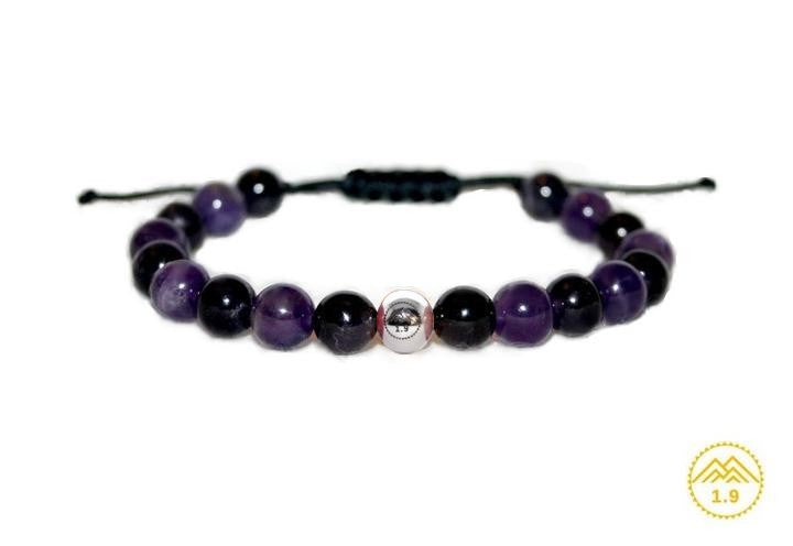 Bracelet shamballa lithothérapie homme femme amethyste violet angoisses stress avec perle acier argent 1.9
