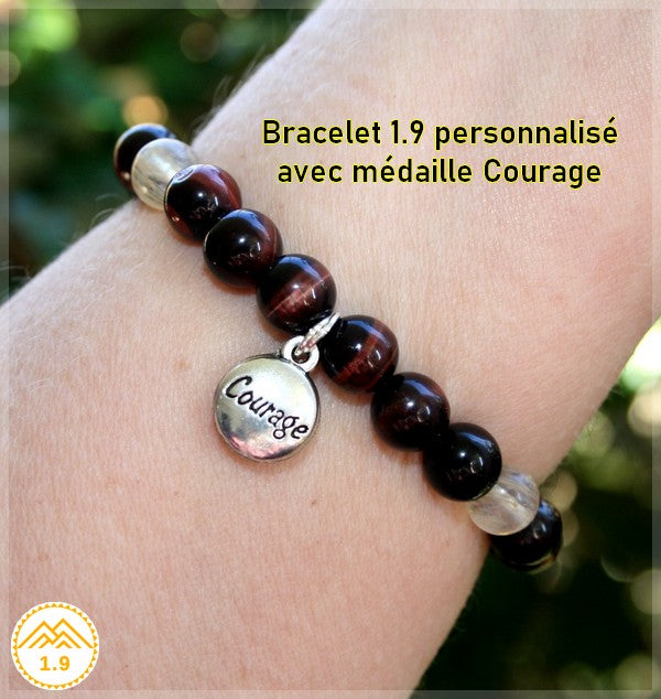 Bracelet homme Oeil de taureau Citrine personnalisé avec médaille Courage 1.9 lithothérapie