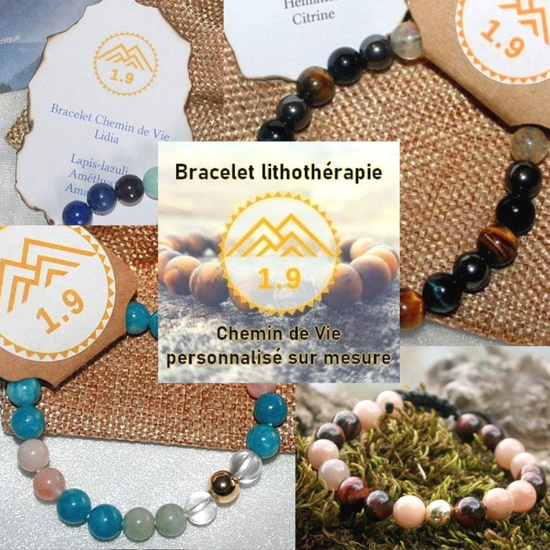 bracelet chemin de vie : 1point9 spécialiste du bracelet de lithothérapie Chemin de vie personnalisé sur mesure