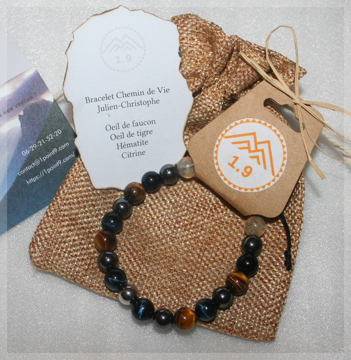 cadeau bijou personnalisé homme bracelet chemin de vie lithotherapie perles pierres sur-mesure ajustable