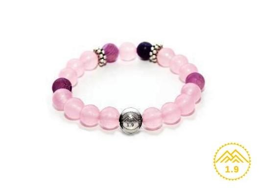 Bracelet enfant Quartz rose Agate violette Perle acier argenté gravée 1.9