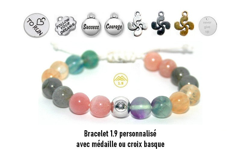 bracelet enfant lithotherapie 1.9 personnalisé sur mesure avec croix basque et médaille-charm