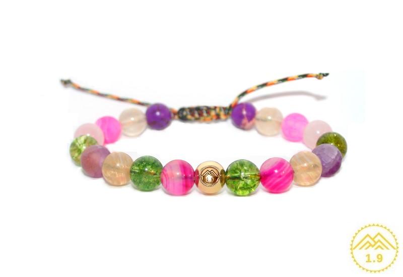 Bracelet enfant pierres multicolore vert rose violet fushia et doré 1.9