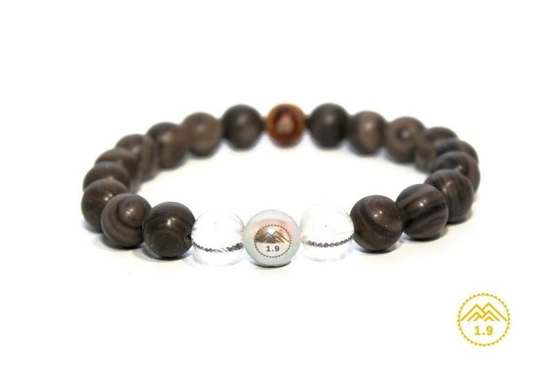 Bracelet enfant sur mesure en pierres naturelles de marbre gris et cristal de roche et perle argent 1.9