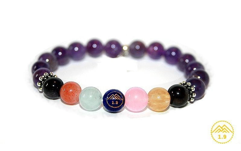 bracelet femme en pierre véritable d'améthyste, grenat, quartz rose, citrine, aigue-marine et lapiz lazuli 1.9