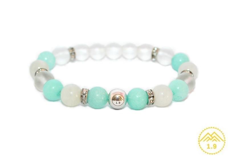 Bracelet femme amazonite cristal de roche pierre de lune strass argent 1.9 1.9