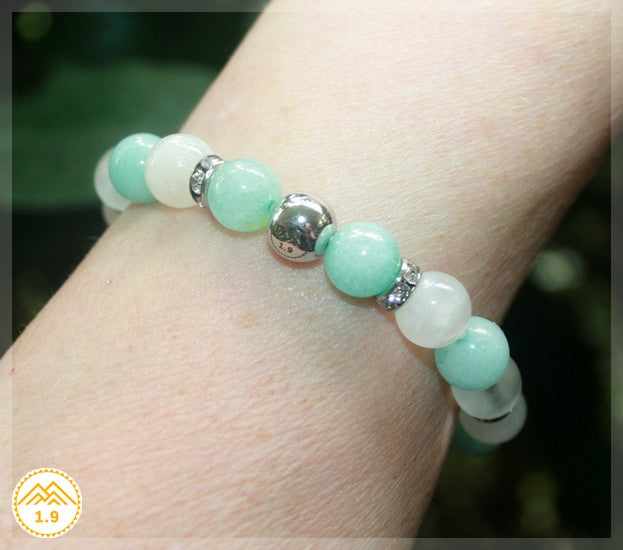 Bracelet femme bleu turquoise blanc et strass cristal pierre de lune amazonite argent lithotherapie 1.9