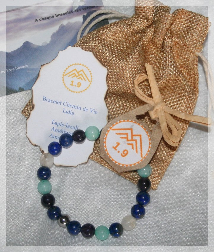 bracelet femme lithotherapie pierres bleues et blanches sur mesure marque 1point9