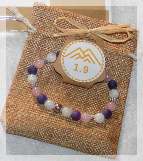 Bracelet femme Perles Pierre de lune Quartz rose Agate violette 1.9