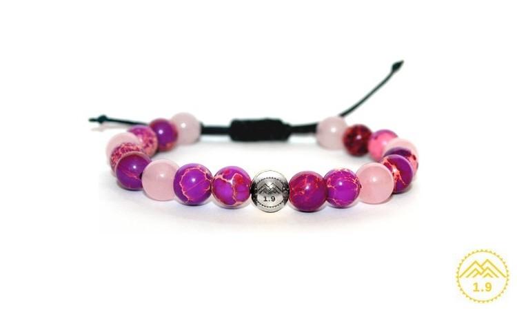 Bracelet femme Jaspe violet Quartz rose et perle acier argenté 1.9