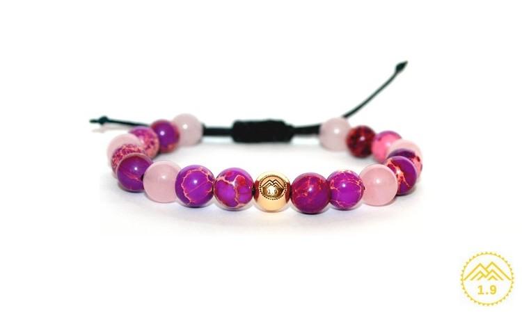 Bracelet femme Jaspe violet Quartz rose et doré 1.9