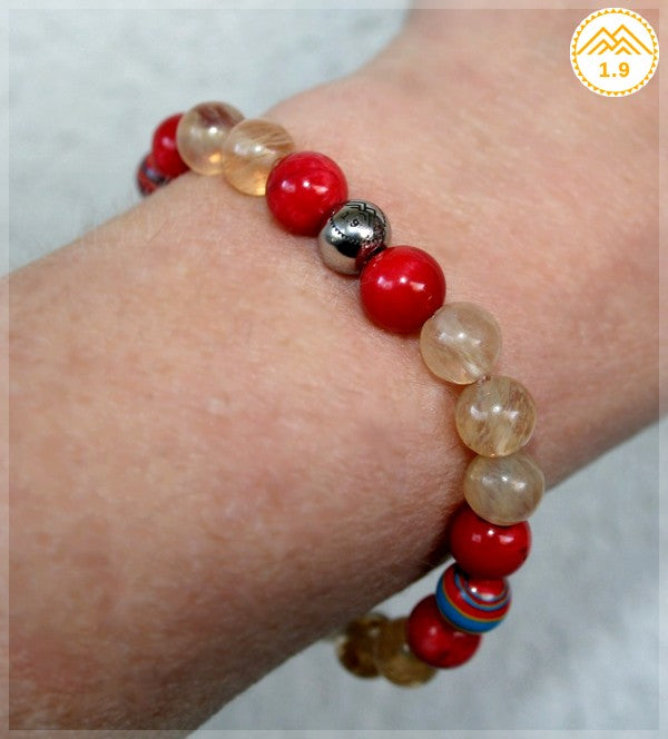 Bracelet basque Feria baiona pierres naturelles jaune rouge 1.9