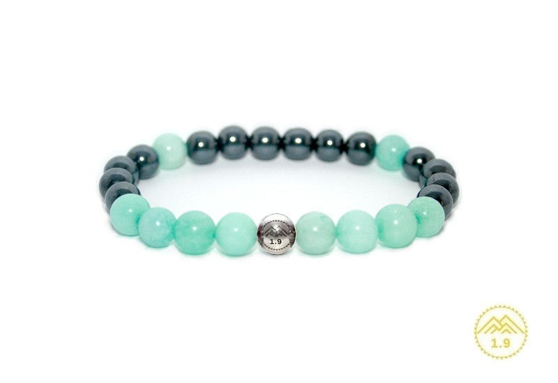 bracelet homme pierres bleu et gris-noir amazonite Hematite - pierres naturelles belharra 1.9 lithothérapie