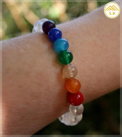 Bracelet homme chakras 7 pierres arc-en-ciel et Cristal de roche lithotherapie 1.9