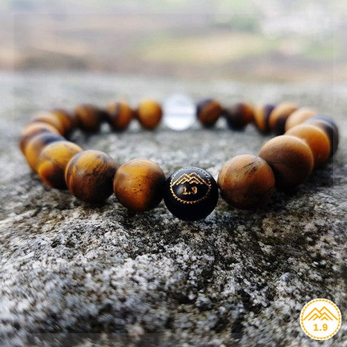Bracelet homme Oeil de tigre marron Cristal de roche Onyx noir lithothérapie Pays basque 1.9