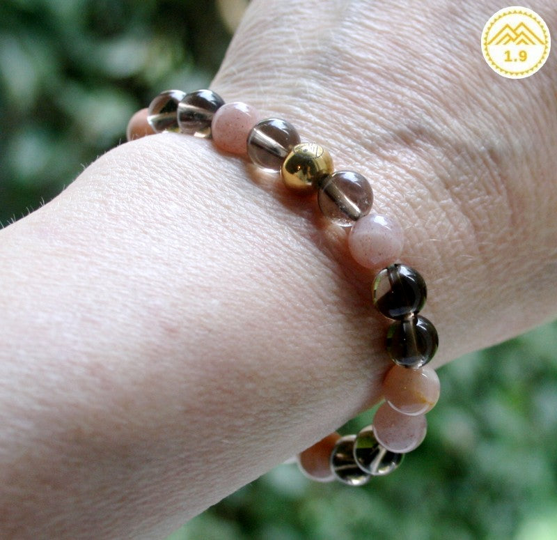 Bracelet orange et marron pour homme et femme pour l'optimisme et l'action en pierres naturelles de pierre de soleil et quartz fumé