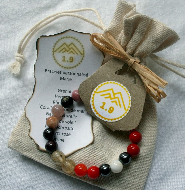 Bracelet lithothérapie personnalisé sur mesure avec choix de pierres véritables de la marque 1.9