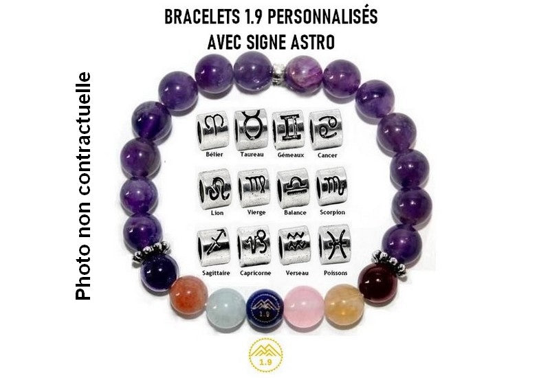 bracelet lithothérapie marque 1.9 personnalisé avec signe astro zodiaque et ascendant
