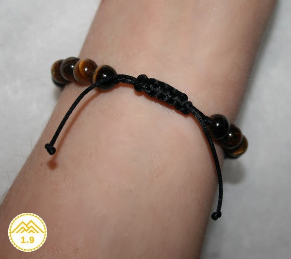 Bracelet shamballa mala tibétain et pierres naturelles Oeil de tigre sur cordon noir
