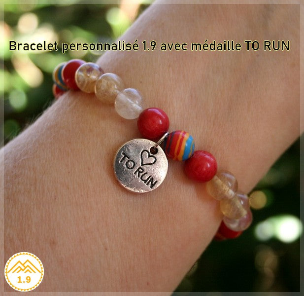 Bracelet basque Feria baiona pierres naturelles jaune rouge 1.9 avec médaille TO RUN