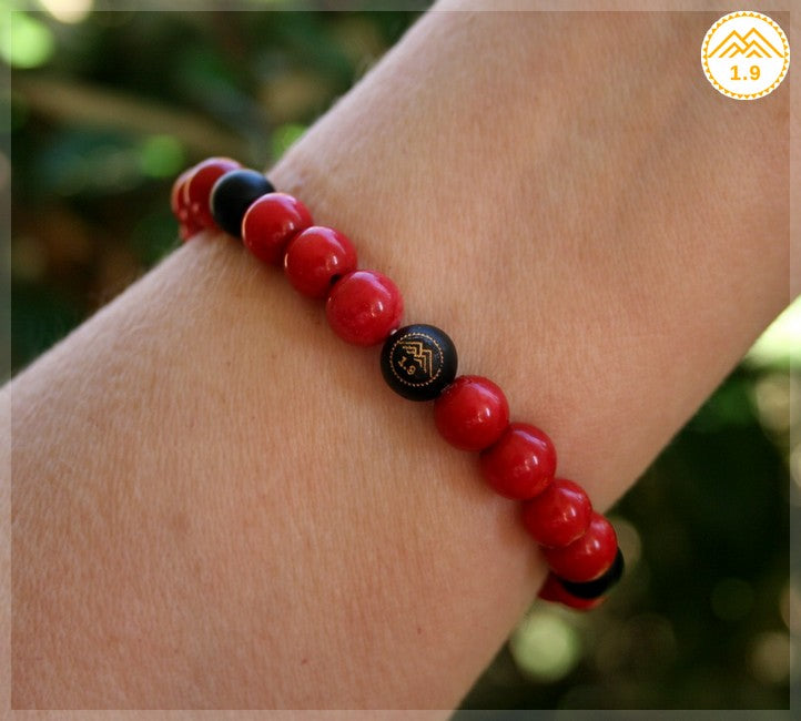 Bracelet homme rouge et noir pierres naturelles lithotherapie 1.9