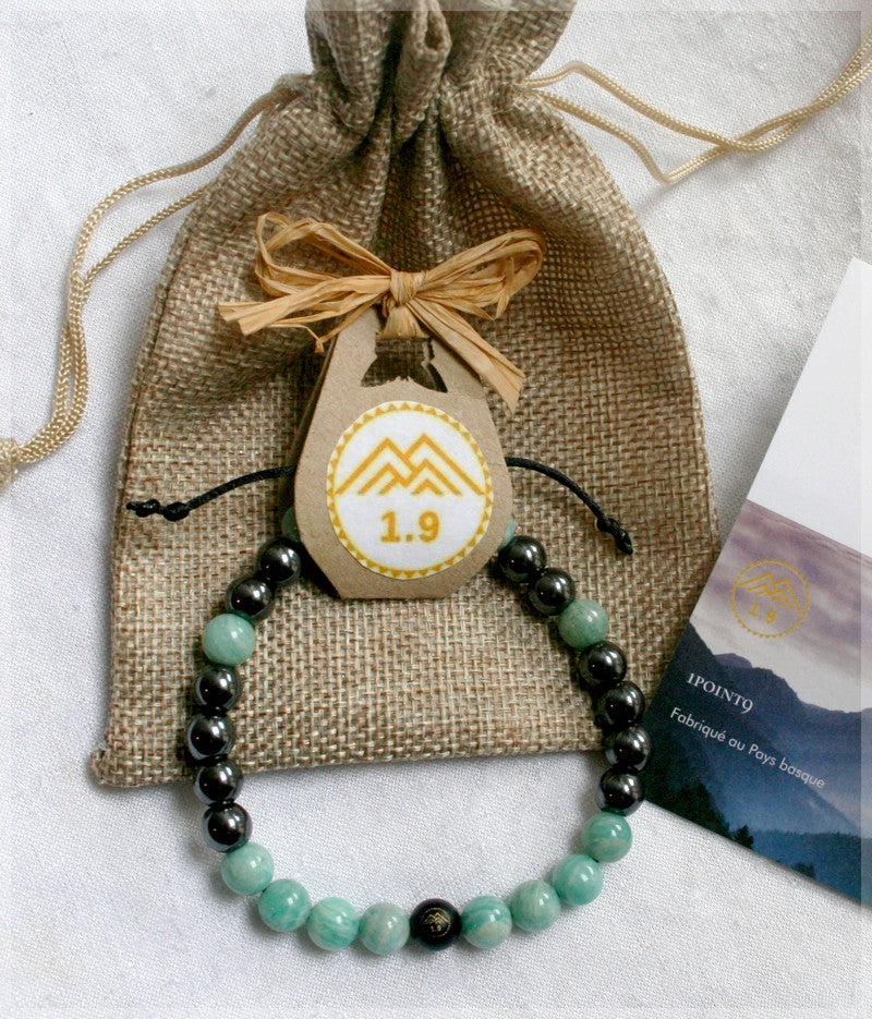 idée cadeau bracelet personnalisé amazonite bleue hematite pierres naturelles homme 1point9