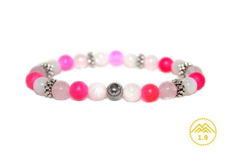 bracelet femme pierre de lune quartz rose et agate fushia 1.9
