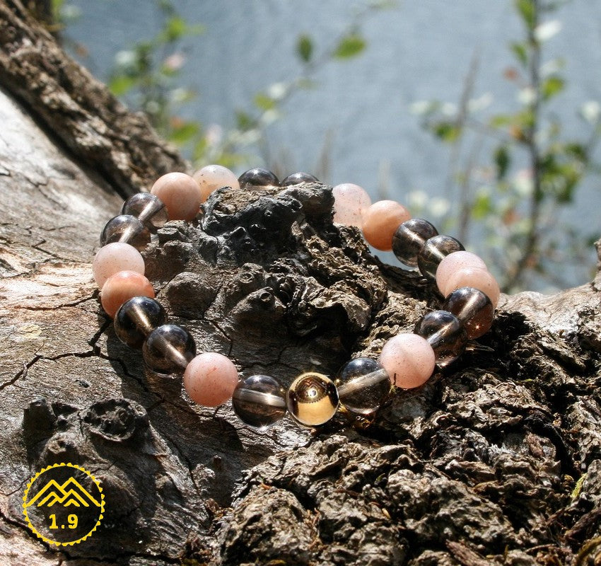 Bracelet en pierre de soleil et quartz fumé de la marque 1point9