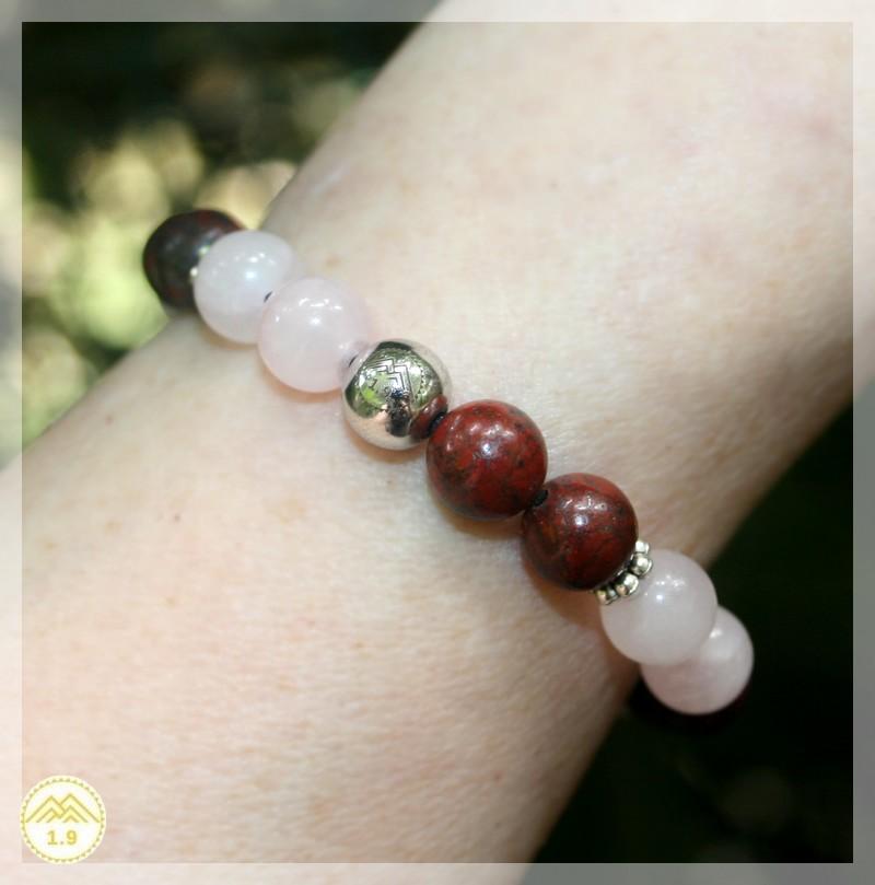 Bracelet femme perles Jaspe bréchique et Quartz rose