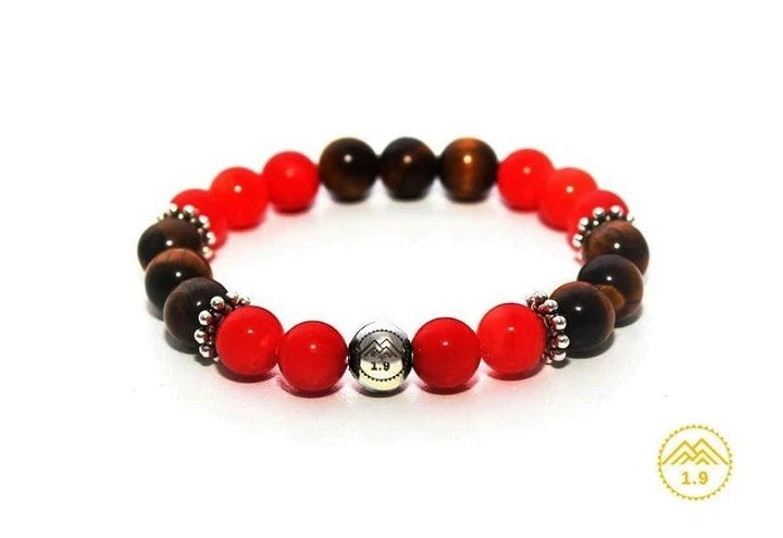 bracelet pierres corail rouge oeil de tigre irubelaskakoa 1point9