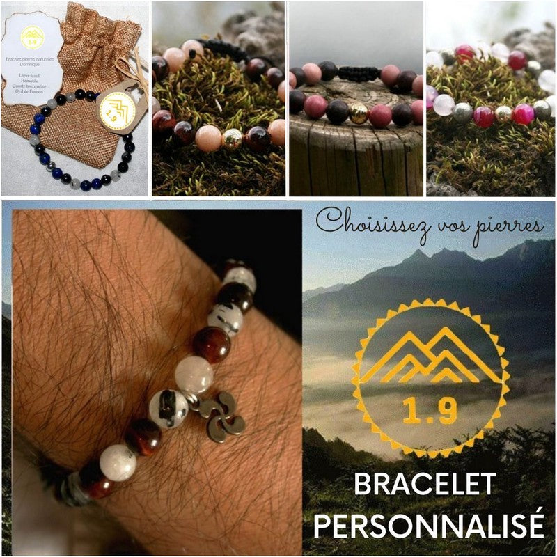 Bracelet lithothérapie personnalisé sur mesure avec mes pierres naturelles au choix, pour homme, femme, enfant
