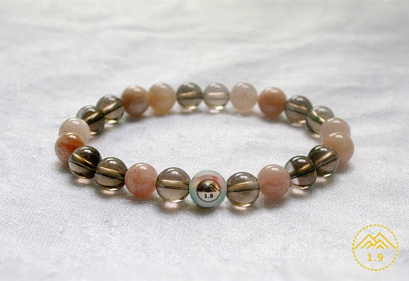 Bracelet quartz fumé et pierre de soleil + perle argent de la marque 1.9