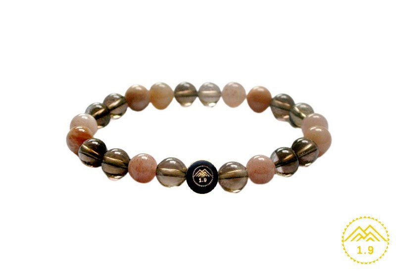 Bracelet quartz fumé et pierre de soleil + perle noire de la marque 1.9