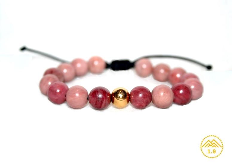 Bracelet femme rhodonite rose anti-stress shamballa Zen urban chic et perle acier ''or''