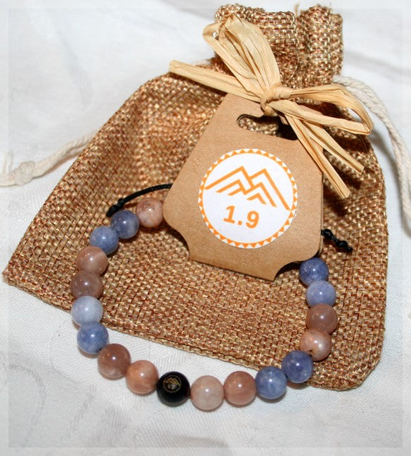Cadeau bijou femme Bracelet lithothérapie orange et bleu ajustable sur mesure