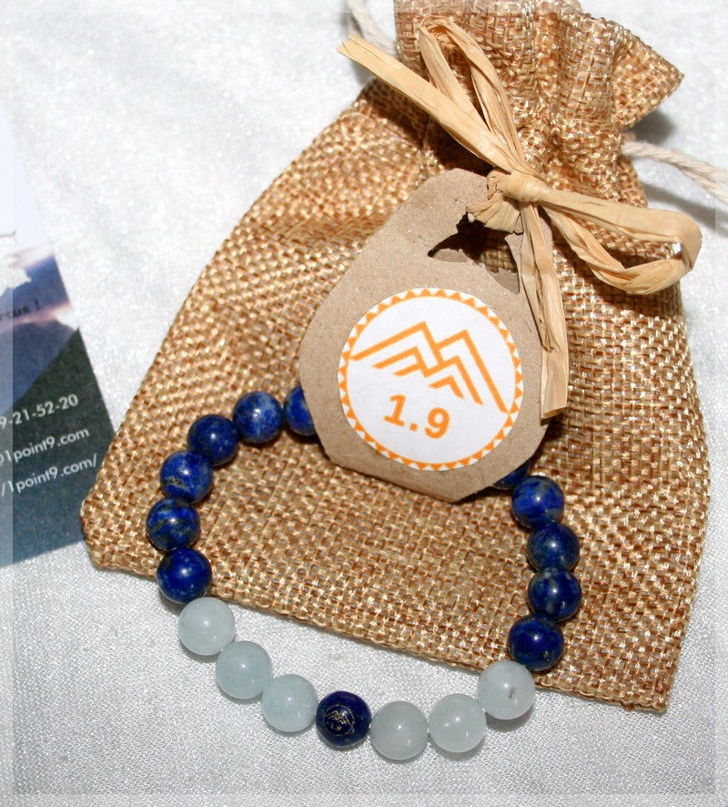 cadeau bracelet femme lithotherapie pierres bleues lapis-lazuli aigue-marine