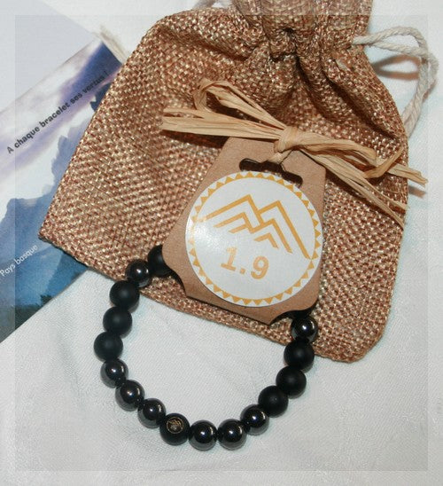 Idée cadeau Bracelet homme pierres noires Onyx et Hematite sur mesure et ajustable