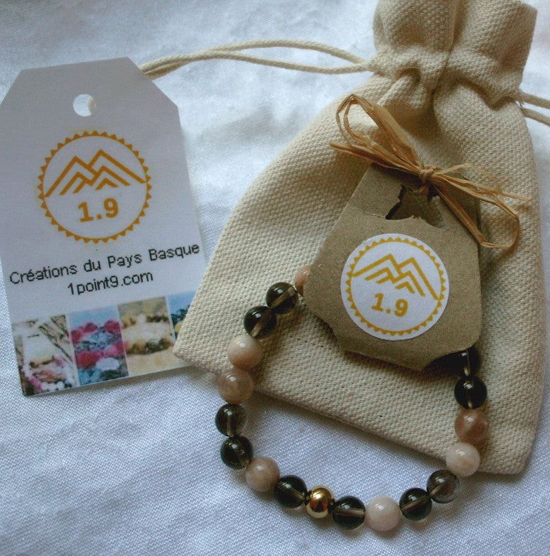 cadeau bracelet lithothérapie quartz fumé et pierre de soleil de la marque 1.9