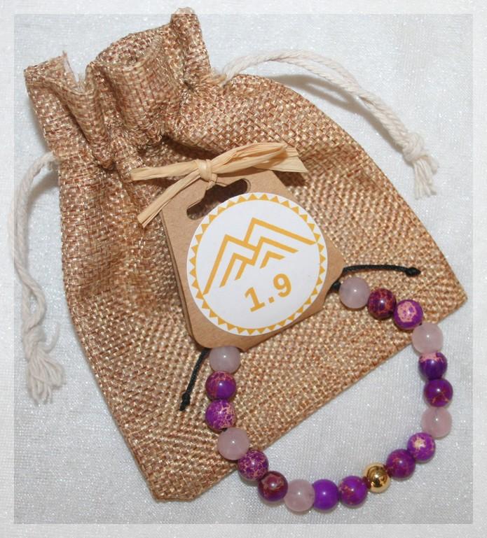 Idée cadeau femme : bracelet perles jaspe violet Quartz rose Perle acier doré 1.9