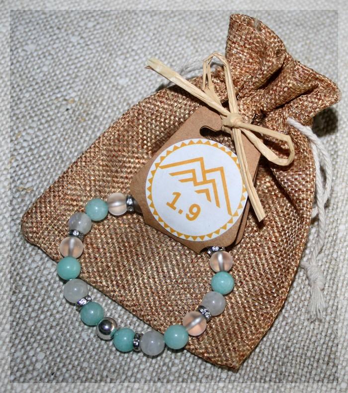 Idee cadeau femme : bracelet perles naturelles bleu turquoise blanc strass 1.9