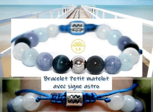 Bracelet personnalisé Petit Matelot 'Marinel Txikia" avec pierres naturelles bleues et signe astrologique zodiacal