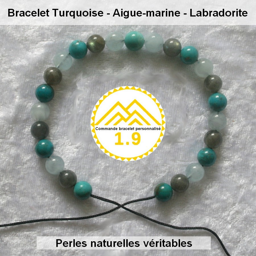 Bracelet lithothérapie sur mesure avec pierres naturelles véritables bleu et vert