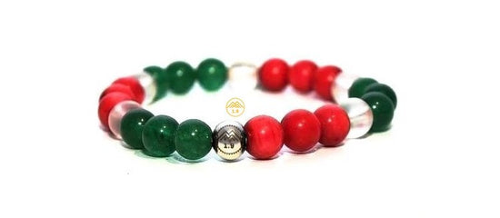 bracelet lithothérapie pierre naturelle enfant - marque 1point9 - Bracelet basque rouge et vert