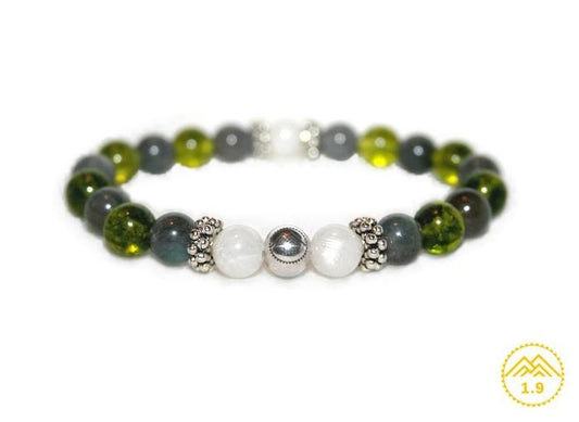 Bracelet femme pierre de lune Péridot Labradorite - bracelet pierres vertes blanches - Protection - 1.9